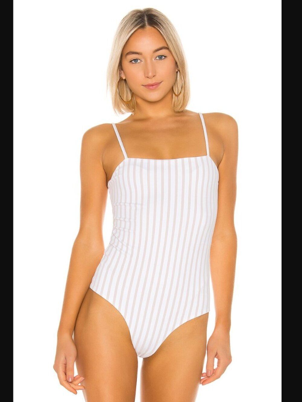 NWT David Lerner Straight Tank Bodysuit in White & Blush Stripe | Size M